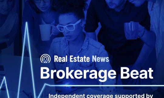 "Brokerage Beat" and RE/MAX logo with a pulse line and people viewing laptop screen in background