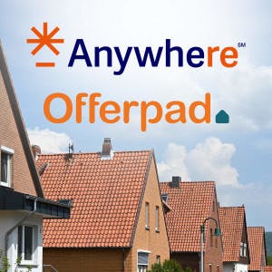 Anywhere Real Estate and Offerpad logos and a row of tile-roofed homes.