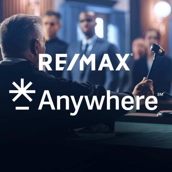 RE/MAX and Anywhere Real Estate logos against a backdrop of a courtroom.