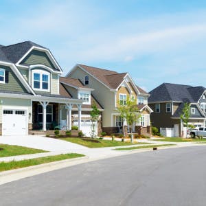 A suburban neighborhood of newly built homes.