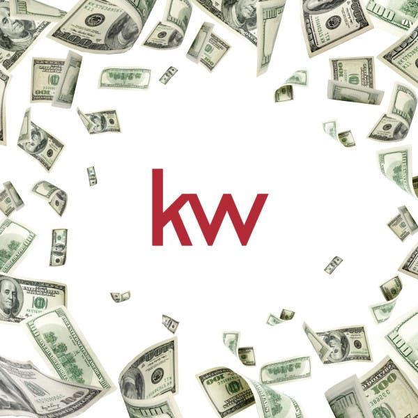 Keller Williams logo surrounded by hundred-dollar bills