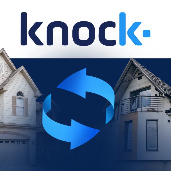 Knock logo with two houses swapping icon