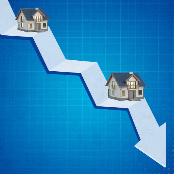 Houses follow the path of a downward-sloping arrow, reflecting low for-sale inventory.
