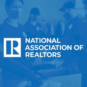 NAR logo on top of blue washed background of people doing community service work