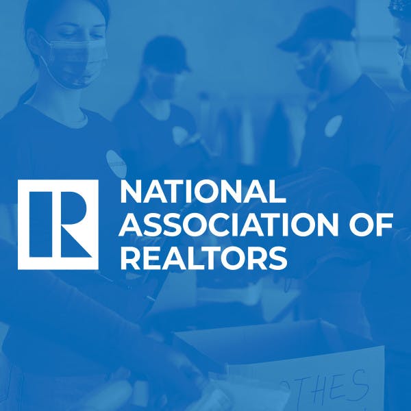 NAR logo on top of blue washed background of people doing community service work