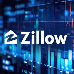 Zillow logo against a backdrop of financial charts
