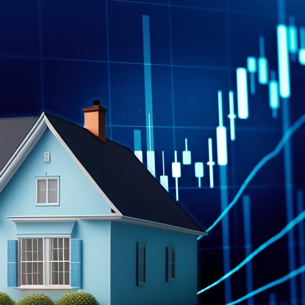 A house against a backdrop of a financial chart.