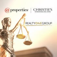 At Properties and Realty ONE Group logos, and the scales of justice.