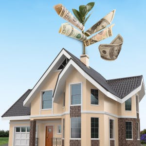 An illustration of a home with a money tree growing out of the chimney.