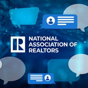 The National Association of Realtors logo surrounded by speech bubbles and social media posts