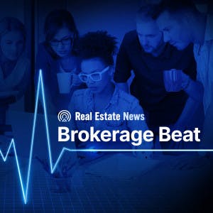 Brokerage Beat logo with a pulse line and people viewing laptop screen in background