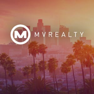 MV Realty logo and a Southern California city backdrop.