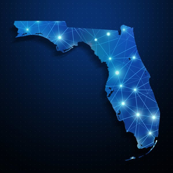 Networking lines over map of Florida