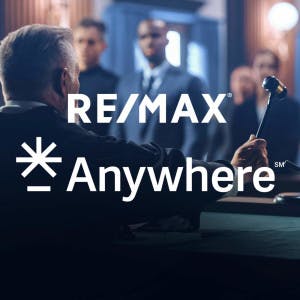 RE/MAX and Anywhere Real Estate logos against a backdrop of a courtroom.
