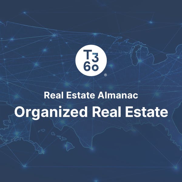 T3 Sixty Real Estate Almanac Organized Real Estate overlayed on a map of the U.S. with connecting lines