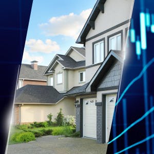 A suburban home and a financial chart.