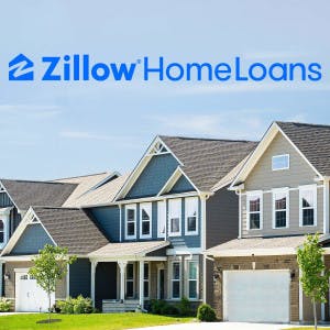 The Zillow Homes Loans logo above a row of suburban houses. 