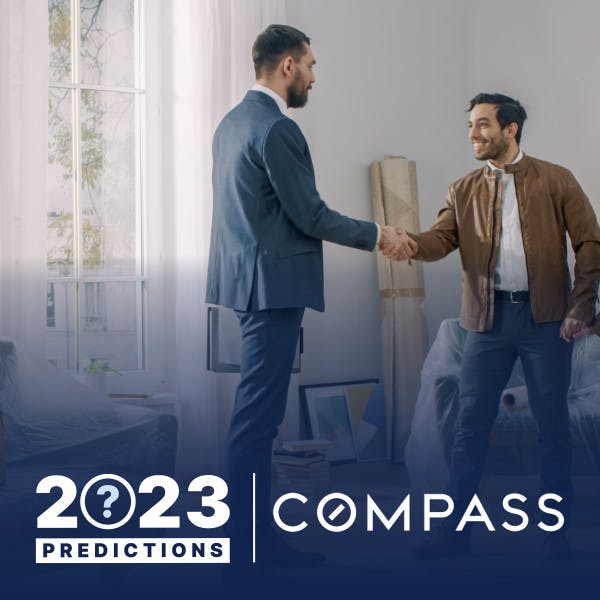 2023 Compass agent predictions with agent shaking hands with a couple