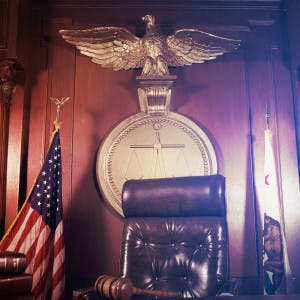 A judge's chair in their chambers