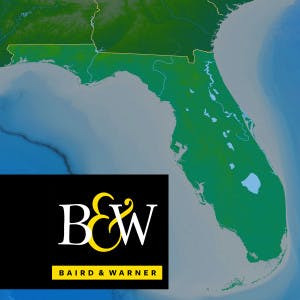 The Baird & Warner real estate logo next to a map highlighting the state of Florida.