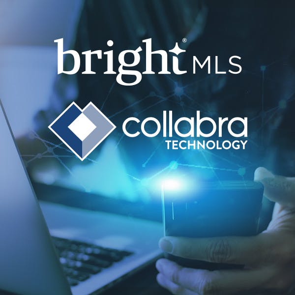 The Bright MLS and Collabra logos against a backdrop of someone using a laptop and smartphone.