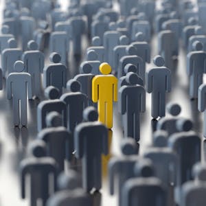 Person standing out from a crowd