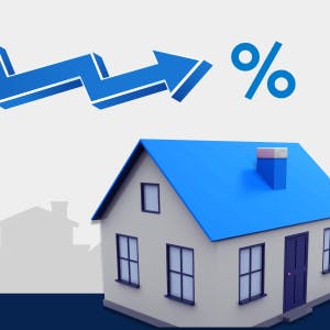 An illustration of a house with an upward pointing arrow and a percentage sign