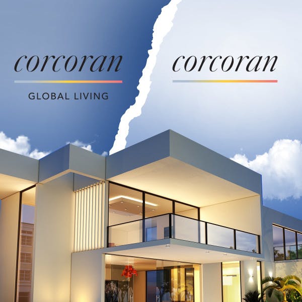 Corcoran Global Living and Corcoran Logos with tear between and house