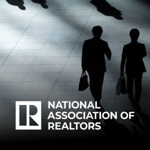 National Association of Realtors logo and silhouettes of business people walking away