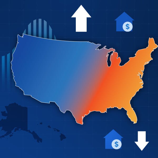 Blue to orange gradient spanning across U.S. map with various icons in background