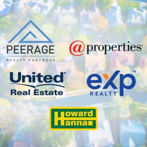 Logos of five real estate companies: Peerage Realty Partners, United Real Estate, At Properties, eXp, Howard Hanna.