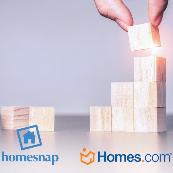 Homesnap and Homes.com logos with building blocks