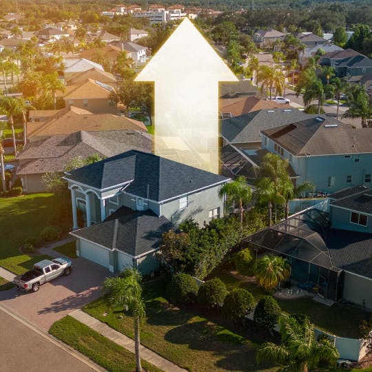 A Florida residential neighborhood and an upward pointing arrow