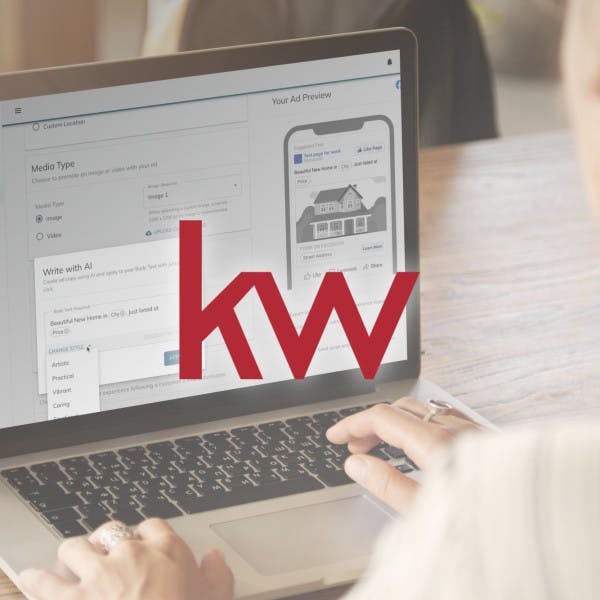Keller Williams logo and a laptop with the KW Command application running.