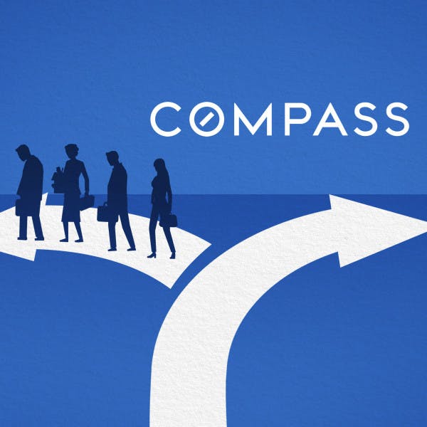 Compass layoffs: Arrows going two different directions with people on one side and Compass on other