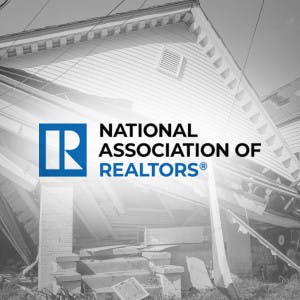 NAR logo and house destroyed by hurricane