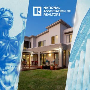 National Association of Realtors logo and the scales of justice and courthouse columns.