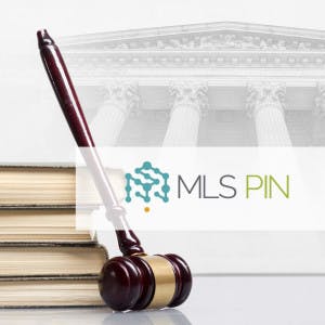 MLS PIN logo against a backdrop of a gavel and courthouse.
