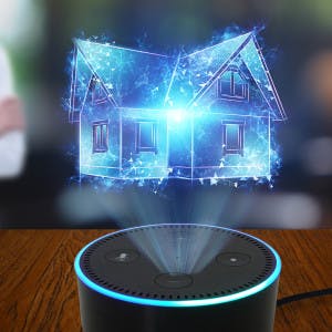 Alexa with hologram of house floating above it