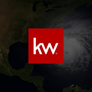 KW logo and hurricane moving towards Florida