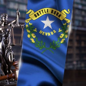 The Nevada state flag and the scales of justice